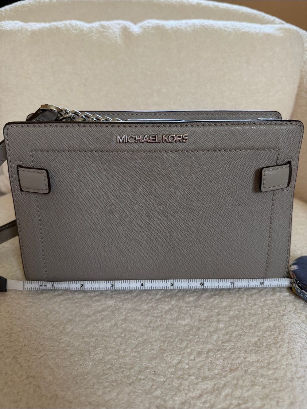 Michael Kors Gray Saffiano Leather Crossbody with Silver Chain - Picture 6 of 6